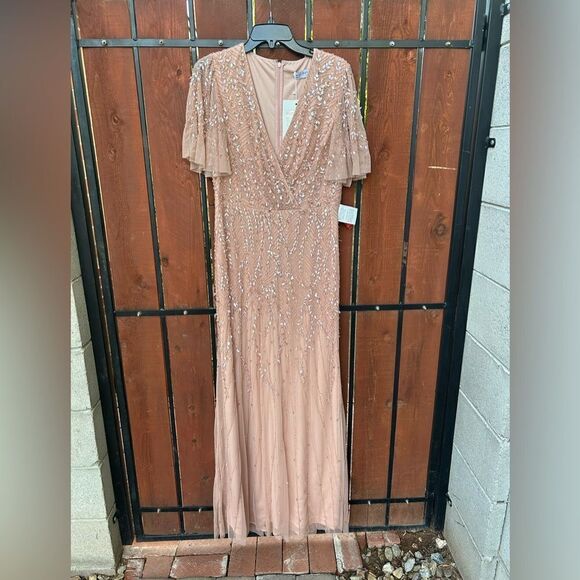 Mac Duggal 35109 Beaded Leaves Butterfly Sleeve Gown size 10 NWT - Picture 2 of 14